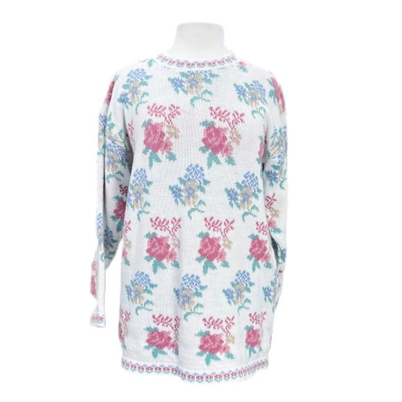 Vintage Dana Scott  Floral Mockneck Tunic White Pink Sweater | Size Medium - Picture 5 of 7